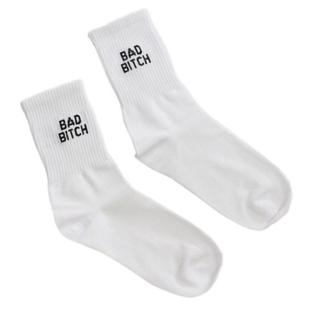 Bad B!tch Crew Socks - White/Black - DRIKOR